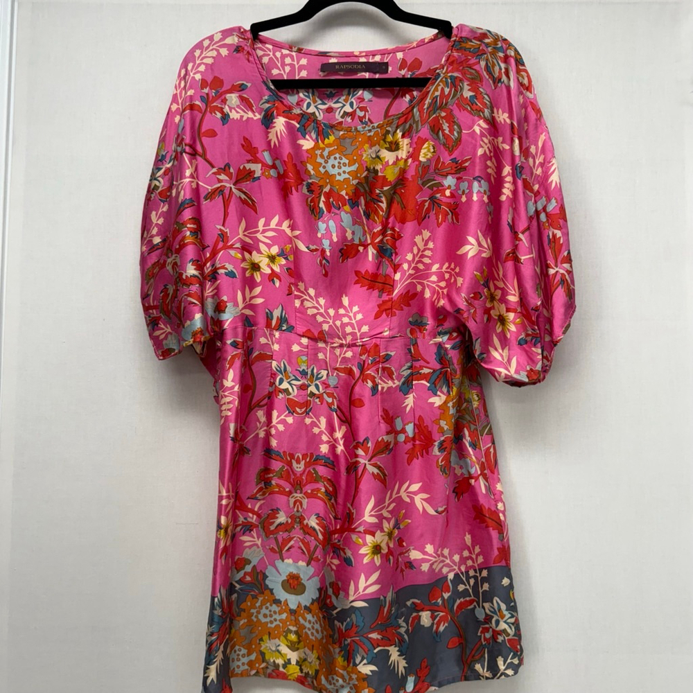 Women's Rapsodia Pink Silk Multi-color Floral Mini Dress Size S-XS